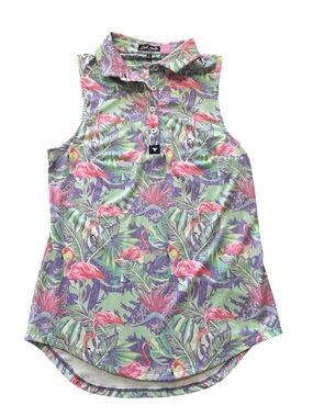 Bad Birdie Tropical Flamingo Sleeveless Polo Tank - Pink & Mint